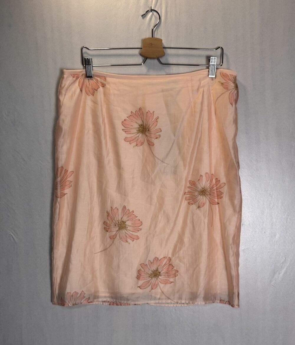 Future Collective Womens Peach Floral Skirt Satin Sheer Coquette Knee Length 14